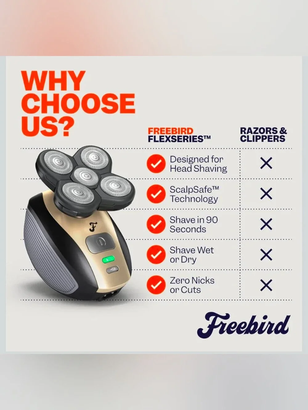 Freebird FlexSeries Electric Head & Body Hair Shaver - Mens Cordless